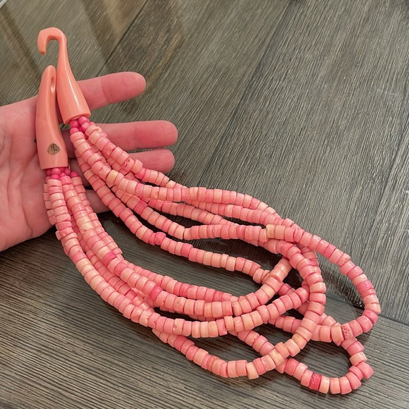 VTG Gerda Lynggaard Monies 5-Strand Dyed Pink Horn Bone Beads Runway Necklace - Picture 15 of 17
